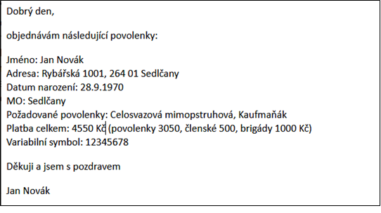 Vzor objednávky Vzor objednávky